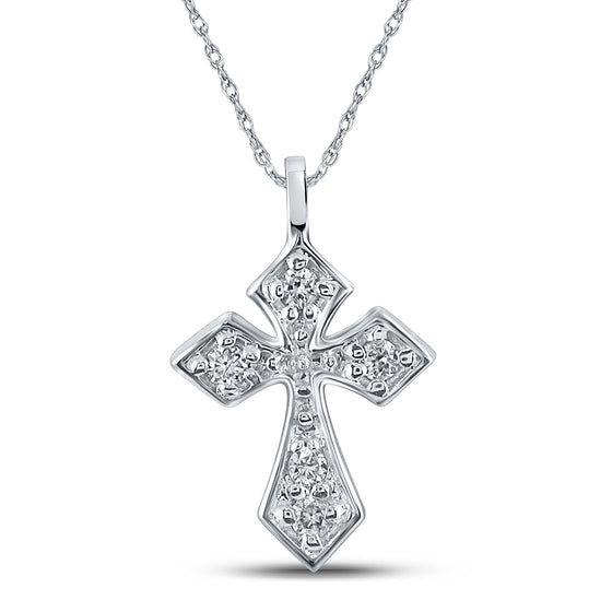 10k White Gold Womens Round Diamond Small Cross Pendant 1/20 Cttw