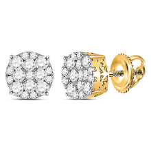  14k Yellow Gold Womens Round Diamond Circle Cluster Earrings 1/2 Cttw