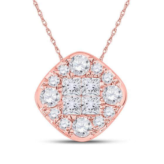 14k Rose Gold Womens Princess Diamond Offset Square Pendant 1/2 Cttw