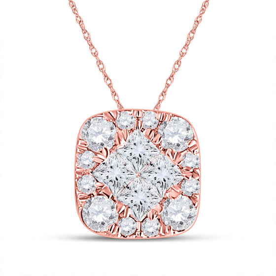 14k Rose Gold Womens Princess Diamond Square Pendant 1/4 Cttw