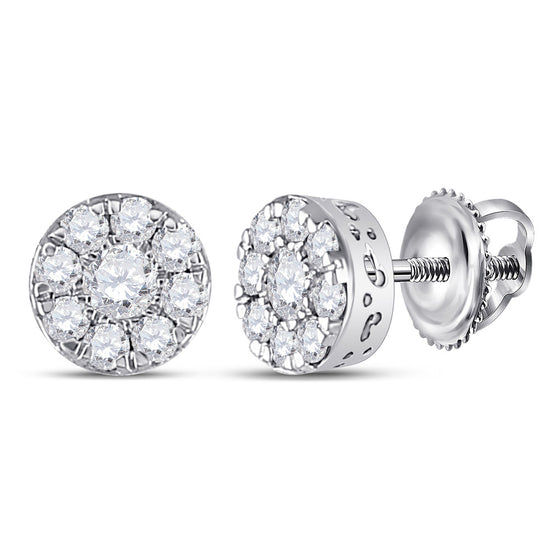 10k White Gold Womens Round Diamond Cluster Earrings 1/2 Cttw