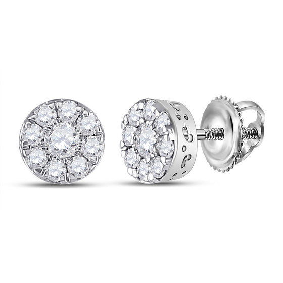 14k White Gold Womens Round Diamond Cluster Earrings 1/2 Cttw