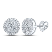  10k White Gold Round Diamond Circle Cluster Earrings 1/3 Cttw