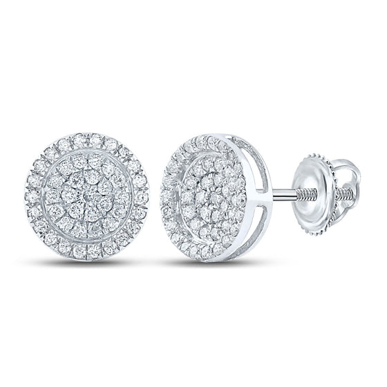 10k White Gold Round Diamond Circle Cluster Earrings 1/3 Cttw