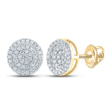  14k Yellow Gold Round Diamond Disk Circle Earrings 1/3 Cttw