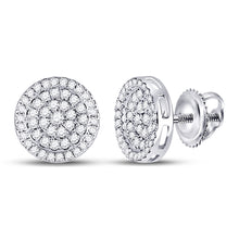 10k White Gold Round Diamond Circle Earrings 1/2 Cttw