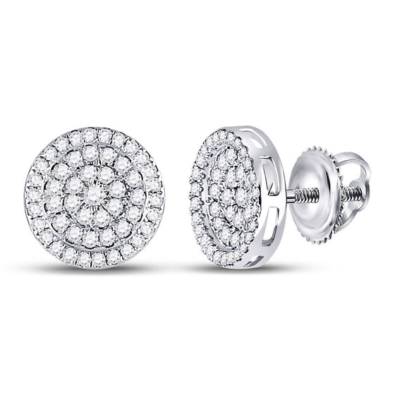10k White Gold Round Diamond Circle Earrings 1/2 Cttw