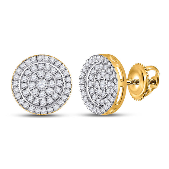 10k Yellow Gold Womens Round Diamond Cluster Earrings 1 Cttw