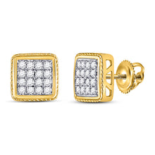  10k Yellow Gold Round Diamond Square Earrings 1/4 Cttw