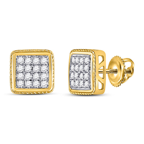 10k Yellow Gold Round Diamond Square Earrings 1/4 Cttw