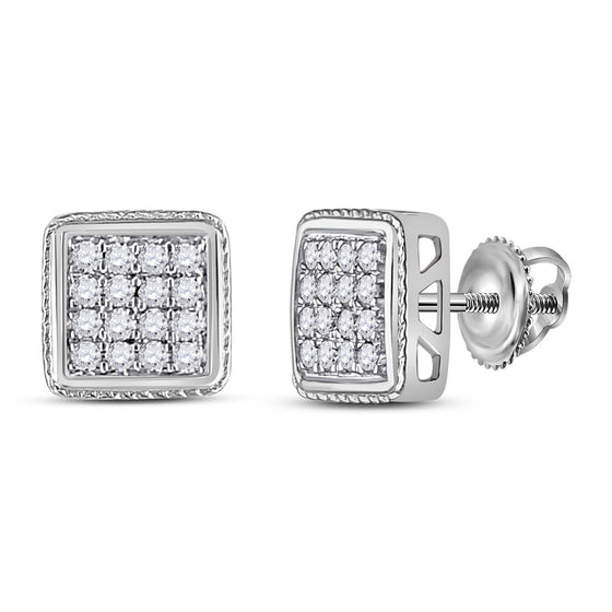 10k White Gold Round Diamond Square Earrings 1/4 Cttw