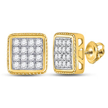  10k Yellow Gold Round Diamond Square Earrings 3/4 Cttw