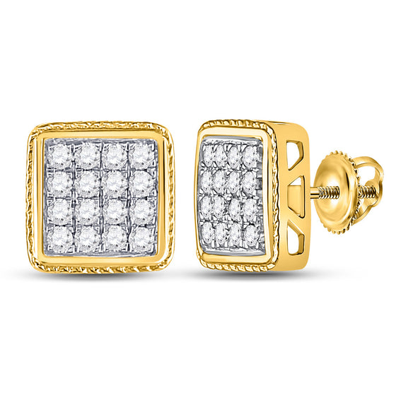 10k Yellow Gold Round Diamond Square Earrings 3/4 Cttw