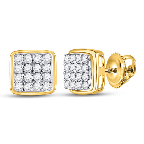 10k Yellow Gold Round Diamond Square Earrings 1/3 Cttw