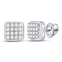  10k White Gold Round Diamond Square Earrings 1/3 Cttw