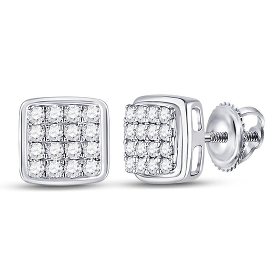 10k White Gold Round Diamond Square Earrings 1/3 Cttw