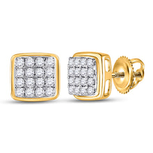  14k Yellow Gold Round Diamond Square Earrings 1/3 Cttw