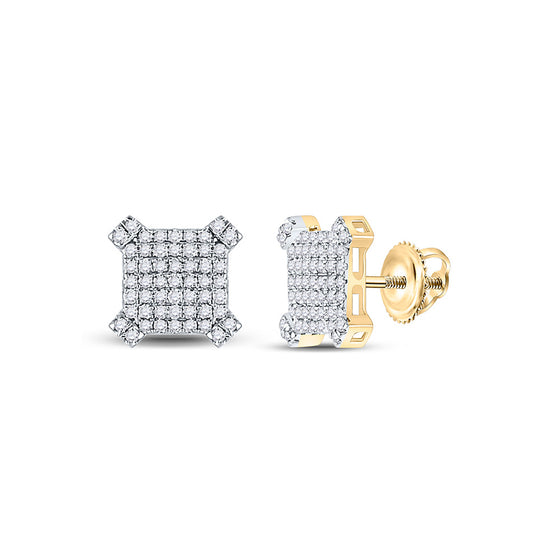 14k Yellow Gold Round Diamond Square Earrings 1/3 Cttw