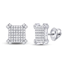  14k White Gold Round Diamond Square Earrings 1/3 Cttw