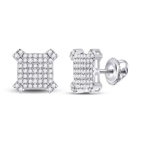 14k White Gold Round Diamond Square Earrings 1/3 Cttw
