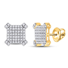  14k Yellow Gold Round Diamond Square Earrings 1/2 Cttw
