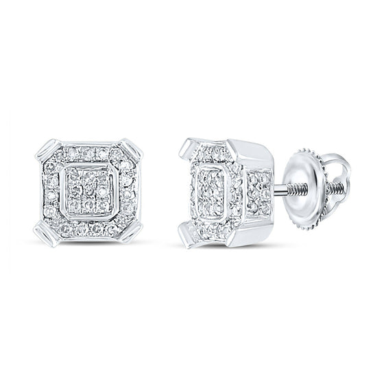 10k White Gold Round Diamond Square Earrings 1/3 Cttw