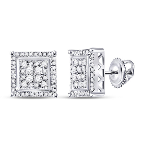 10k White Gold Round Diamond Square Earrings 1/2 Cttw