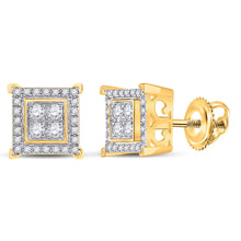  14k Yellow Gold Round Diamond Square Earrings 1/3 Cttw