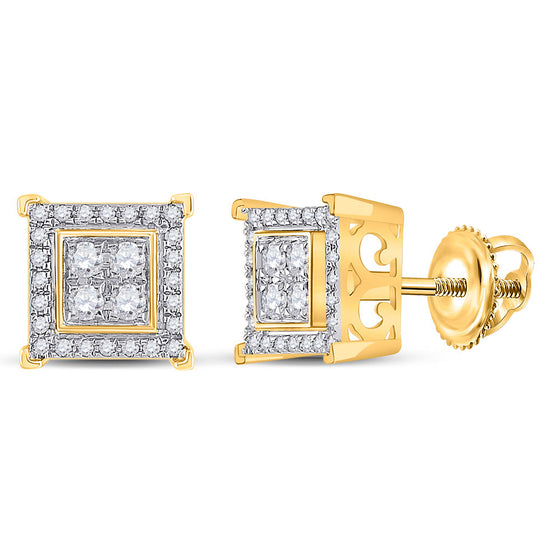 14k Yellow Gold Round Diamond Square Earrings 1/3 Cttw