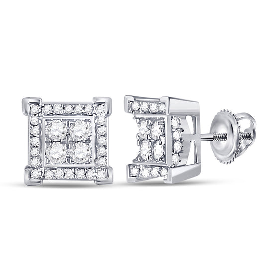 14k White Gold Round Diamond Square Earrings 1/3 Cttw