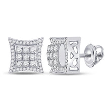  14k White Gold Round Diamond Kite Square Earrings 5/8 Cttw