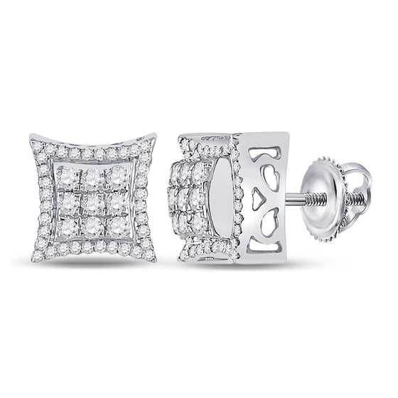 14k White Gold Round Diamond Kite Square Earrings 5/8 Cttw