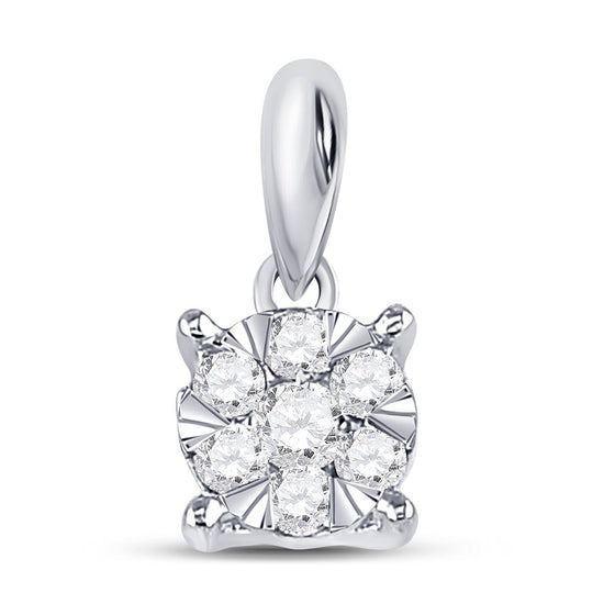 14k White Gold Womens Round Diamond Fashion Cluster Pendant 1/4 Cttw
