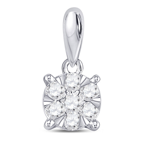 14k White Gold Womens Round Diamond Flower Cluster Pendant 1/5 Cttw