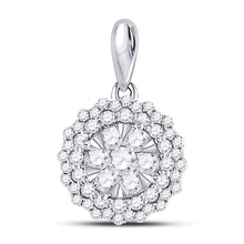  14k White Gold Womens Round Diamond Flower Cluster Pendant 1/2 Cttw
