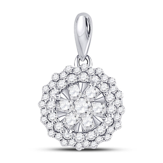14k White Gold Womens Round Diamond Flower Cluster Pendant 1/2 Cttw