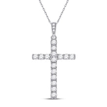  14k White Gold Womens Round Diamond Cross Pendant 1/2 Cttw