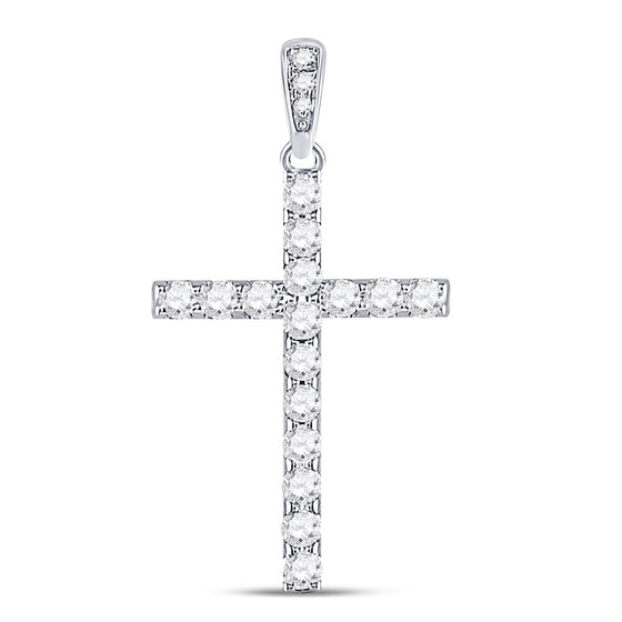 14k White Gold Womens Round Diamond Cross Pendant 1/4 Cttw