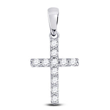  14k White Gold Womens Round Diamond Faith Cross Pendant 1/5 Cttw