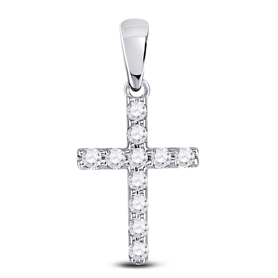 14k White Gold Womens Round Diamond Faith Cross Pendant 1/5 Cttw