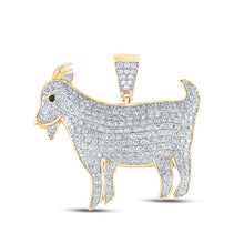  10k Yellow Gold Mens Round Diamond Goat Animal Charm Pendant 2-7/8 Cttw