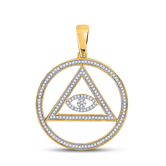 10k Yellow Gold Mens Round Diamond All-Seeing Eye of Providence Charm Pendant 1/2 Cttw