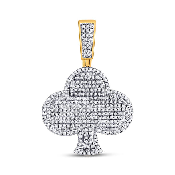 10k Yellow Gold Mens Round Diamond Clover Charm Pendant 3/4 Cttw