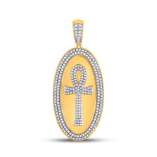  10k Yellow Gold Mens Round Diamond Oval Ankh Cross Charm Pendant 2 Cttw