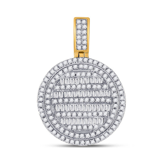 10k Yellow Gold Mens Baguette Diamond Circle Charm Pendant 3/4 Cttw