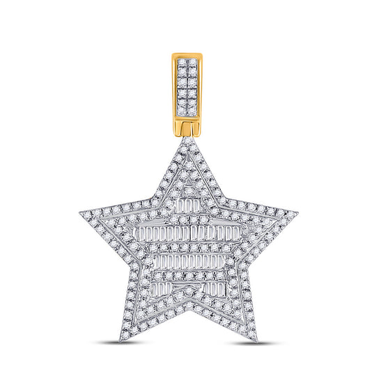10k Yellow Gold Mens Baguette Diamond Star Charm Pendant 3/4 Cttw