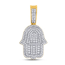  10k Yellow Gold Mens Round Diamond Hamsa Fatima Hand Charm Pendant 1-7/8 Cttw