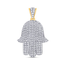  10k Yellow Gold Mens Round Diamond Hamsa Hand Charm Pendant 3/4 Cttw