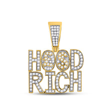  10k Yellow Gold Mens Round Diamond Hood Rich Phrase Charm Pendant 1-3/4 Cttw