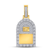  10k Yellow Gold Mens Round Diamond Headstone RIP Picture Memory Pendant 1-1/2 Cttw